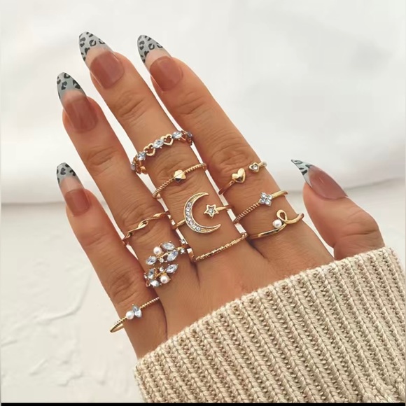 🌺 10pcs Round Ring Set in Gold and Blue - Picture 6 of 6